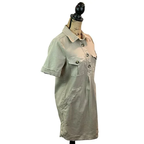 Faherty Khaki Casual Button-Front Short-Sleeve Dress Womens Medium - Picture 7 of 11